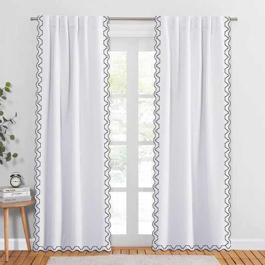 Imaginary Scallop 400TC Sateen Cotton Embroidery Curtain (Set Of 2)
