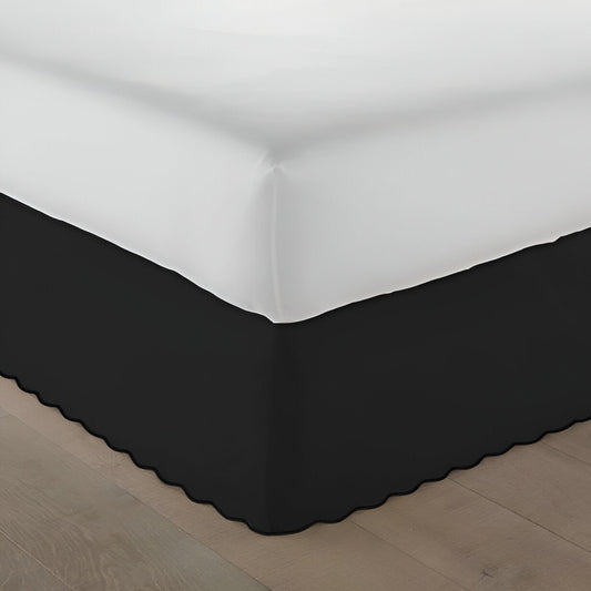 400TC Sateen Solid Cotton Luxurious Scallop Embroidery Tailored Bed Skirt