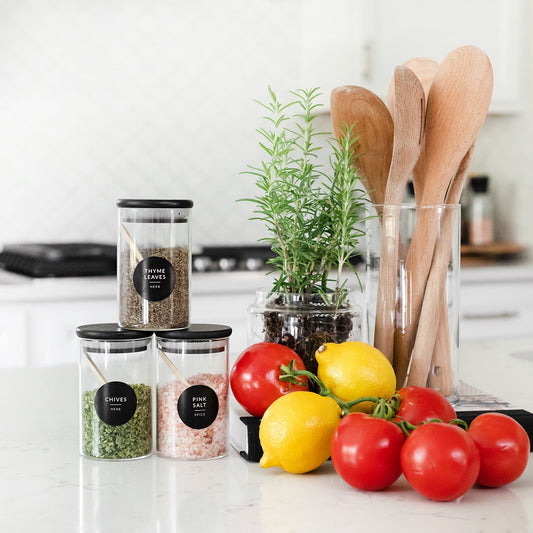 Black Round Spice Labels for Lids 140 Pack
