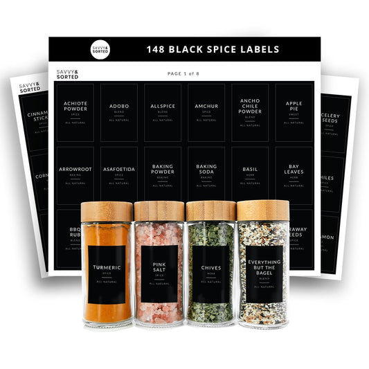 Black Spice Labels 146 Pack Minimalist Design