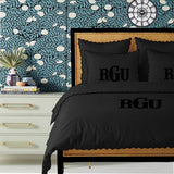 Monogram Black 400TC Cotton Small Scallop Embroidery Duvet Cover Set