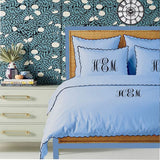 Monogram Light Blue 400TC Cotton Small Scallop Embroidery Duvet Cover Set
