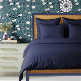 Navy 400TC Cotton Small Scallop Embroidery Duvet Cover Set