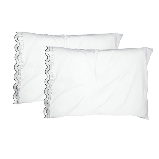 400TC Reverse U Shape Embroidery Cotton Solid Pillowcases (Set Of 2)