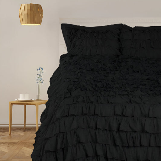 400TC Sateen Solid Cotton Waterfall Ruffle Duvet Cover Set