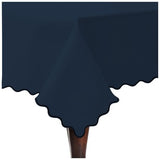 Scallop Embroidery Sateen Cotton Solid Table Cloth - Navy