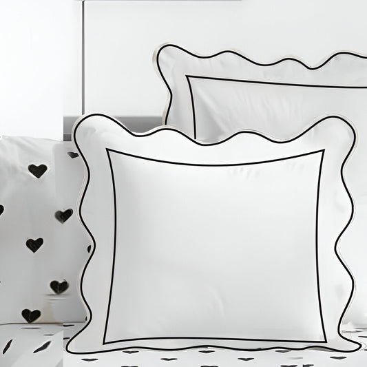 400TC Cotton Scallop Embroidery & Border Sateen Solid Euro Sham