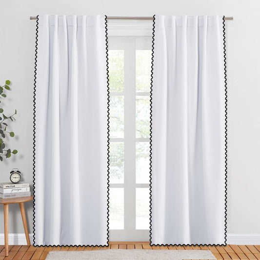 400TC Small Scallop Cotton Embroidery Curtain (Set Of 2)