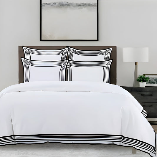 Smart Border 400TC Cotton Embroidery Sateen Solid Duvet Cover Set