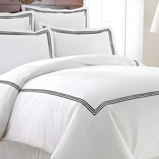 500TC Cotton Triple Embroidery Sateen Solid Duvet Cover Set