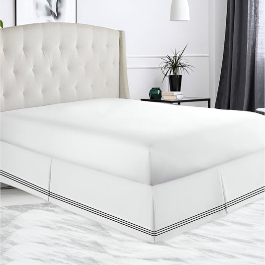 400TC Sateen Solid Cotton Triple Embroidered Tailored Bed Skirt