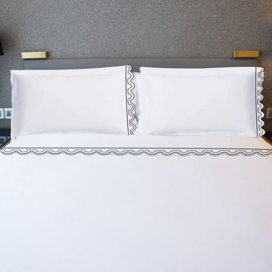 400TC U Shape Scallop Embroidery Cotton Solid Sheet Set