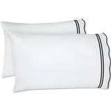 400TC Wavy Embroidery & Border Cotton Sateen Solid Pillowcases (Set Of 2)