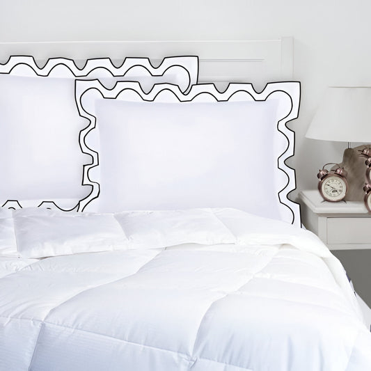 400TC Zig & Zag U Shape Scallop Embroidery Cotton Solid Pillow Sham