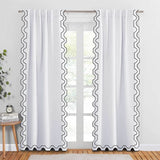 400TC Zig & Zag U Shape Scallop Embroidery Cotton Solid Curtain (Set Of 2)