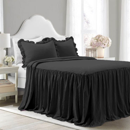 400TC Cotton Sateen Solid Ruffle Bedspread Set