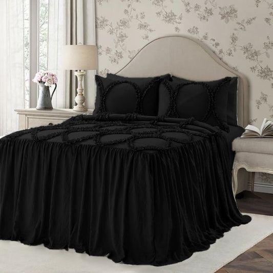400TC Cotton Sateen Solid Textured Ruffle Bedspread Set