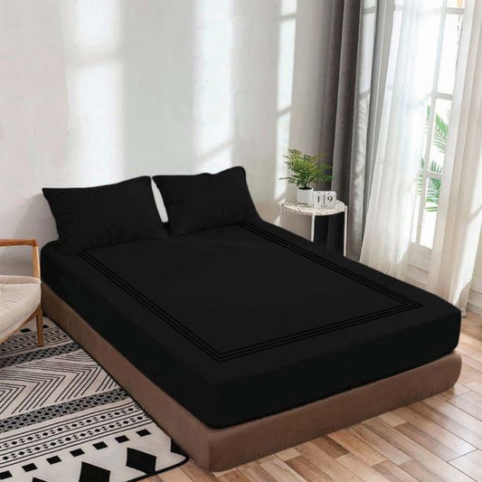 400TC Luxurious Triple Embroidery Sateen Solid Cotton Fitted Sheet