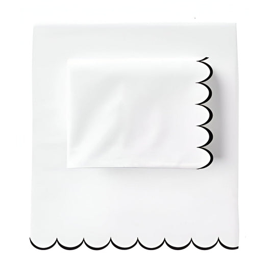 Allena 400TC Cotton Scallop Embroidery Sateen Solid Sheet Set