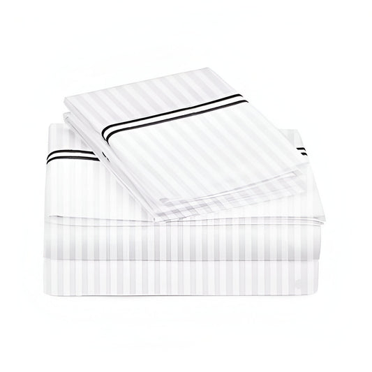 400TC Double Embroidery Sateen Stripe Cotton Sheet Set