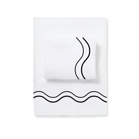 Double Wavy Embroidered Cotton Sheet Set