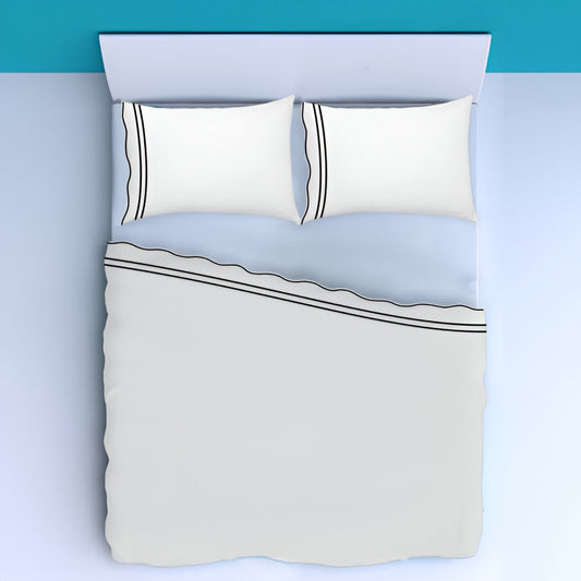 400TC Wavy Embroidery & Border Cotton Sateen Solid Sheet Set