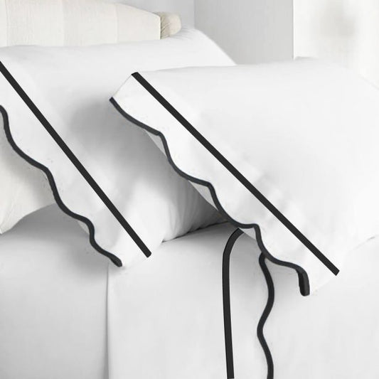 400TC Cotton Scallop Embroidery & Border Sateen Solid Top Sheet