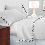 Allena 400TC Cotton Scallop Embroidery Sateen Microcheck Sheet Set