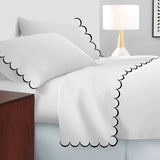Allena 400TC Cotton Scallop Embroidery Sateen Solid Sheet Set