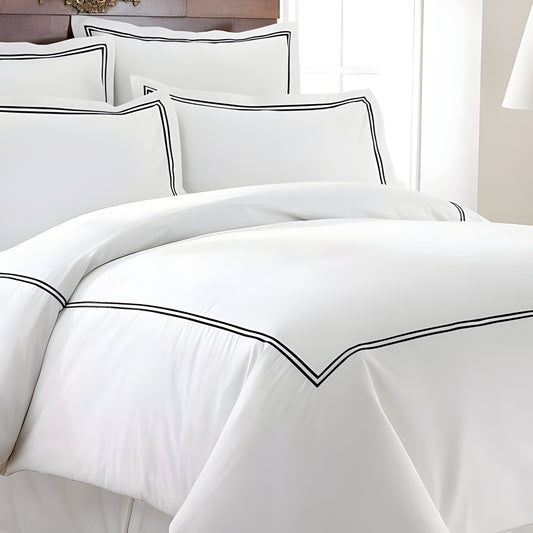 400TC Cotton Double Embroidery Sateen Solid Duvet Cover Set