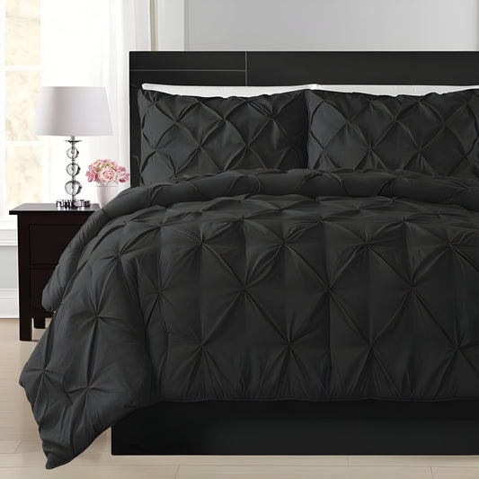 400TC Cotton Pintuck Sateen Solid Duvet Cover Set