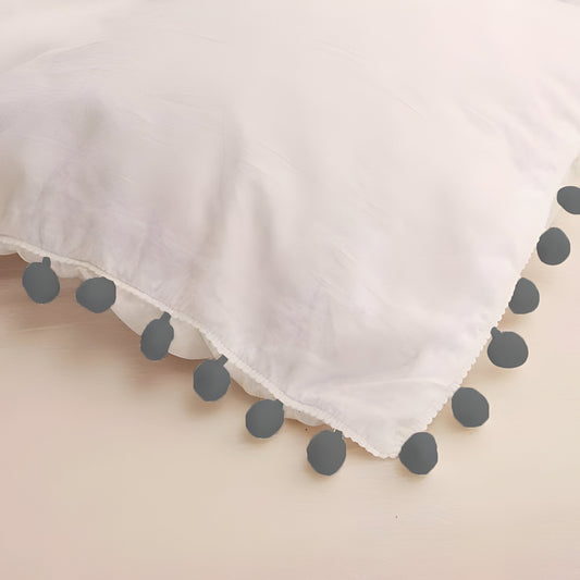 400TC Cotton Pom Fringe Sateen Solid Tone Boho Duvet Cover Set