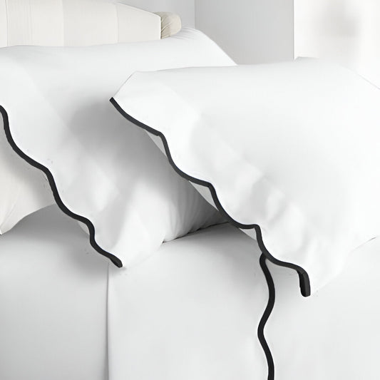 400TC Cotton Scallop Embroidery Sateen Solid Pillowcases (Set Of 2)