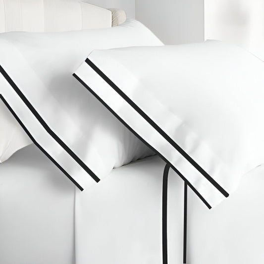 400TC Embroidery & Border Cotton Sateen Solid Pillowcases (Set Of 2)