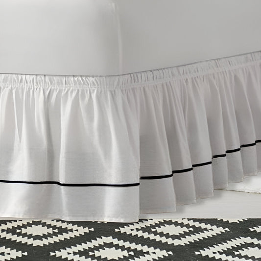 400TC Sateen Solid Cotton Single Embroidered Wrap Around Bed Skirt