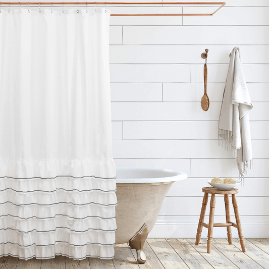 Ruffle Embroidery Shower Cotton Curtain