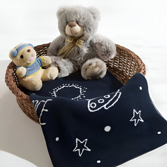 Blue Space Knitted Cotton Baby Blanket