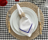 Royal Blue Embroidery Napkins - Line Design