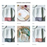 White Linen Napkins - Green Border