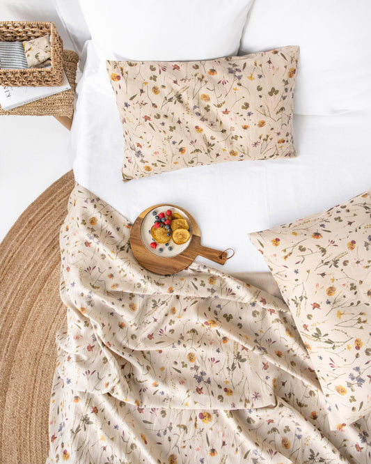 Botanical print linen sheet set (4 pcs)