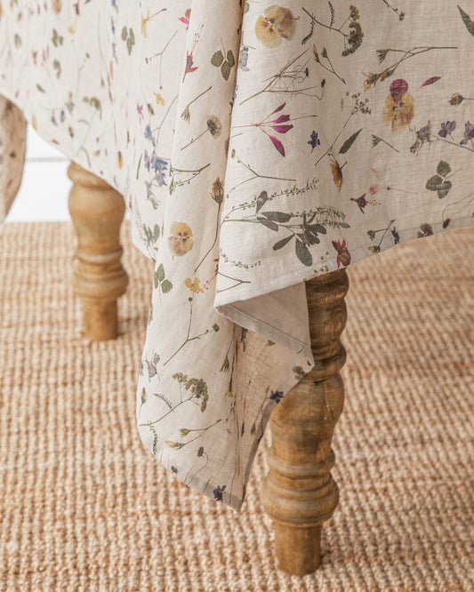 Botanical print linen tablecloth