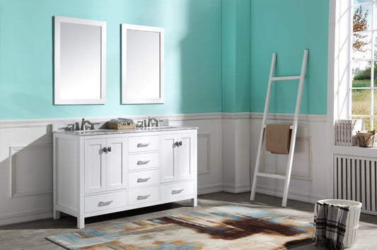 ANZZI Chateau 60" Double Vanity Set (36" H), Handmade Wood Cabinet, Carrara Marble Countertop, Soft-Close Storage, Paladin Protection Finish, Multiple Cabinet Colors
