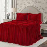 400TC Cotton Sateen Solid Textured Ruffle Bedspread Set