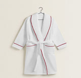 Shawl Collar Cotton Bath Robe with Border Embroidery