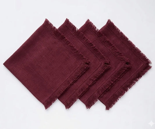 Burgundy Cloth Napkins - Fringe Trim Edge