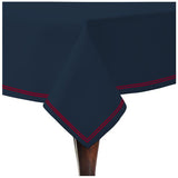 Double Embroidery Border Sateen Cotton Solid Table Cloth - Navy