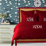 Monogram Burgundy 400TC Cotton Small Scallop Embroidery Duvet Cover Set
