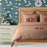 Monogram Taupe 400TC Cotton Small Scallop Embroidery Duvet Cover Set