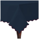 Scallop Embroidery Sateen Cotton Solid Table Cloth - Navy