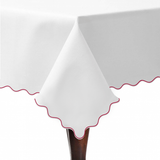 Scallop Embroidery Sateen Poly Cotton Solid Table Cloth